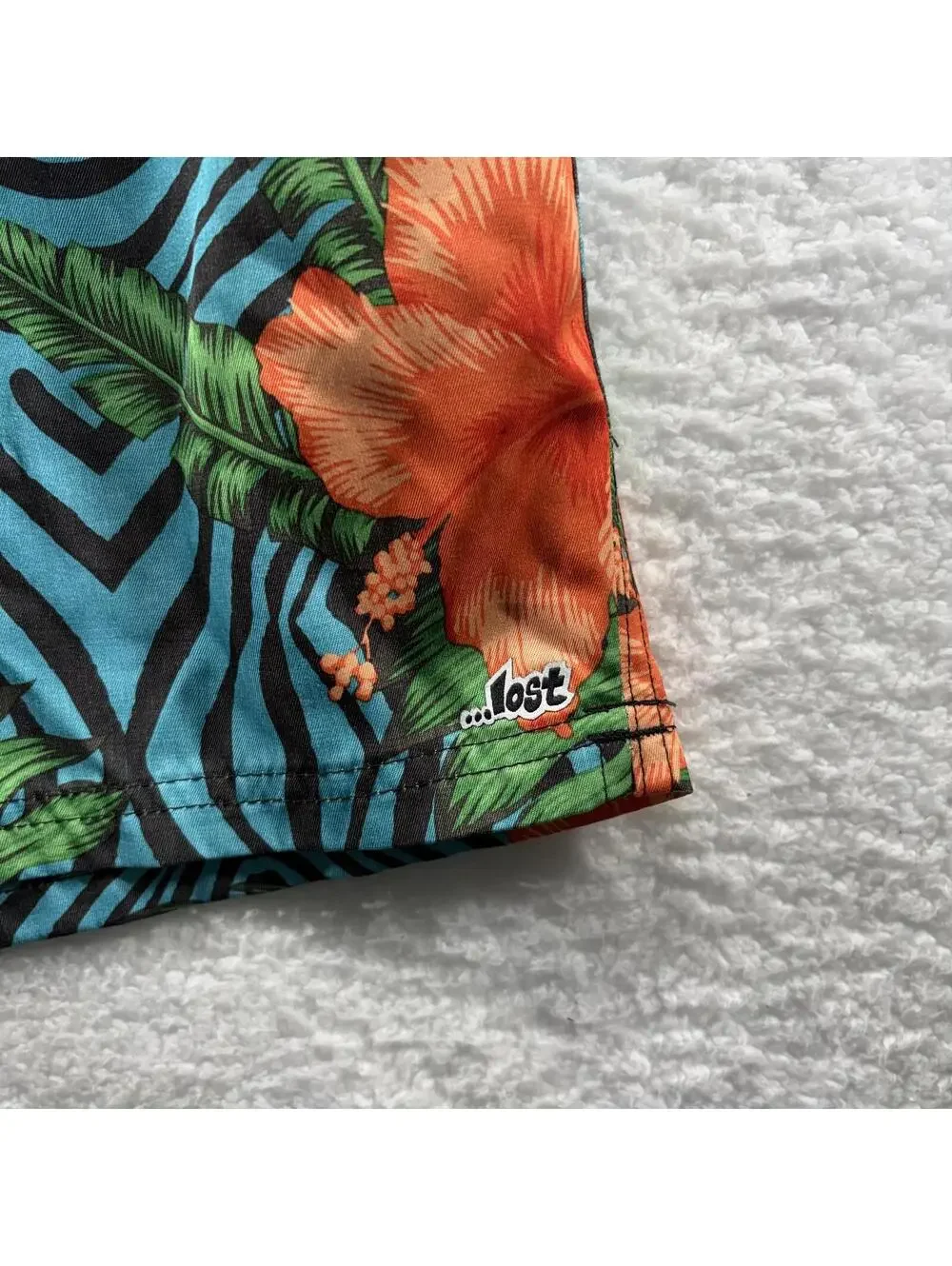 Lost Hawaiian Swim Board Shorts Mens XL Hibiscus Zebra Stripe